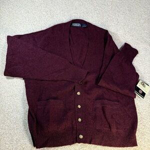 NWT Vintage Saddles V-Neck Mens Cardigan Sweater Size XL Woolmark 100% Lambswool
